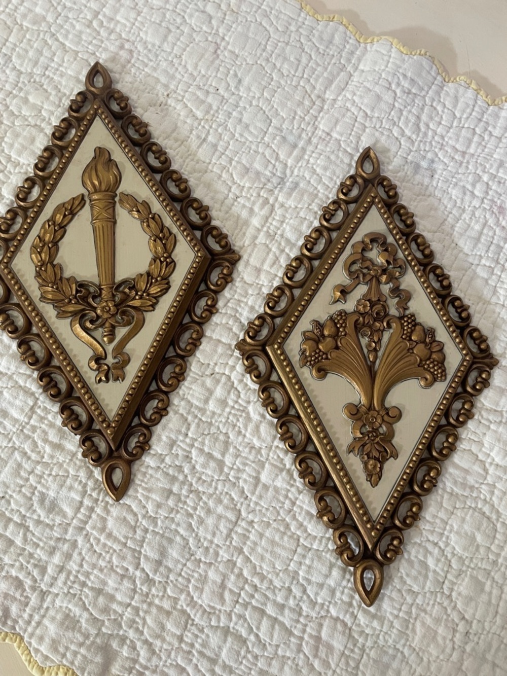 Ornate Gold Diamond Wall Plaque Set - Classic Home Accent